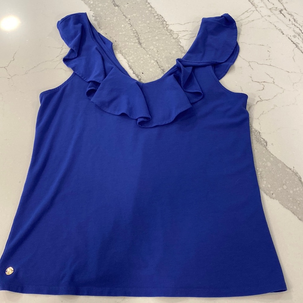 Royal blue ruffle trim tank/blouse